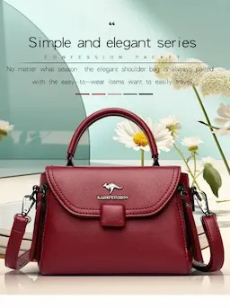 Luxury Designer Fashion High Quality Leather Kangaroo Handbag (Maroon)