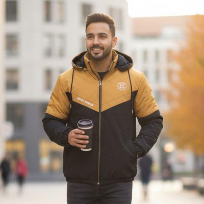 Men's New Premium HODIEE Jacket For winter 2025-26 ( BISCUIT &BLACK CONTRAST )