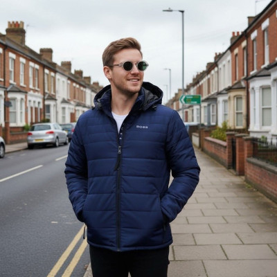 Men’s Insulated Zipper Hoodie Jackets Boss(Bevy Blue)
